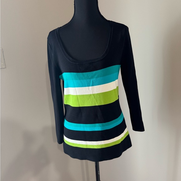 Cable & Gauge Tops - Cable & Gauge Black and Green Striped Long Sleeve Top